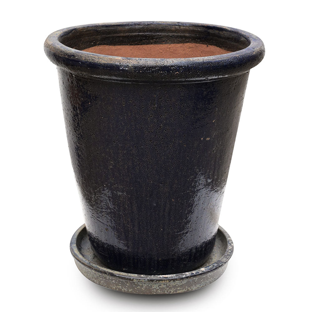 GALLEGOS ANTIQUE BUCOLIC BLUE PLANTER WITH SAUCER - حوض جاليجوس الازرق مع صحن