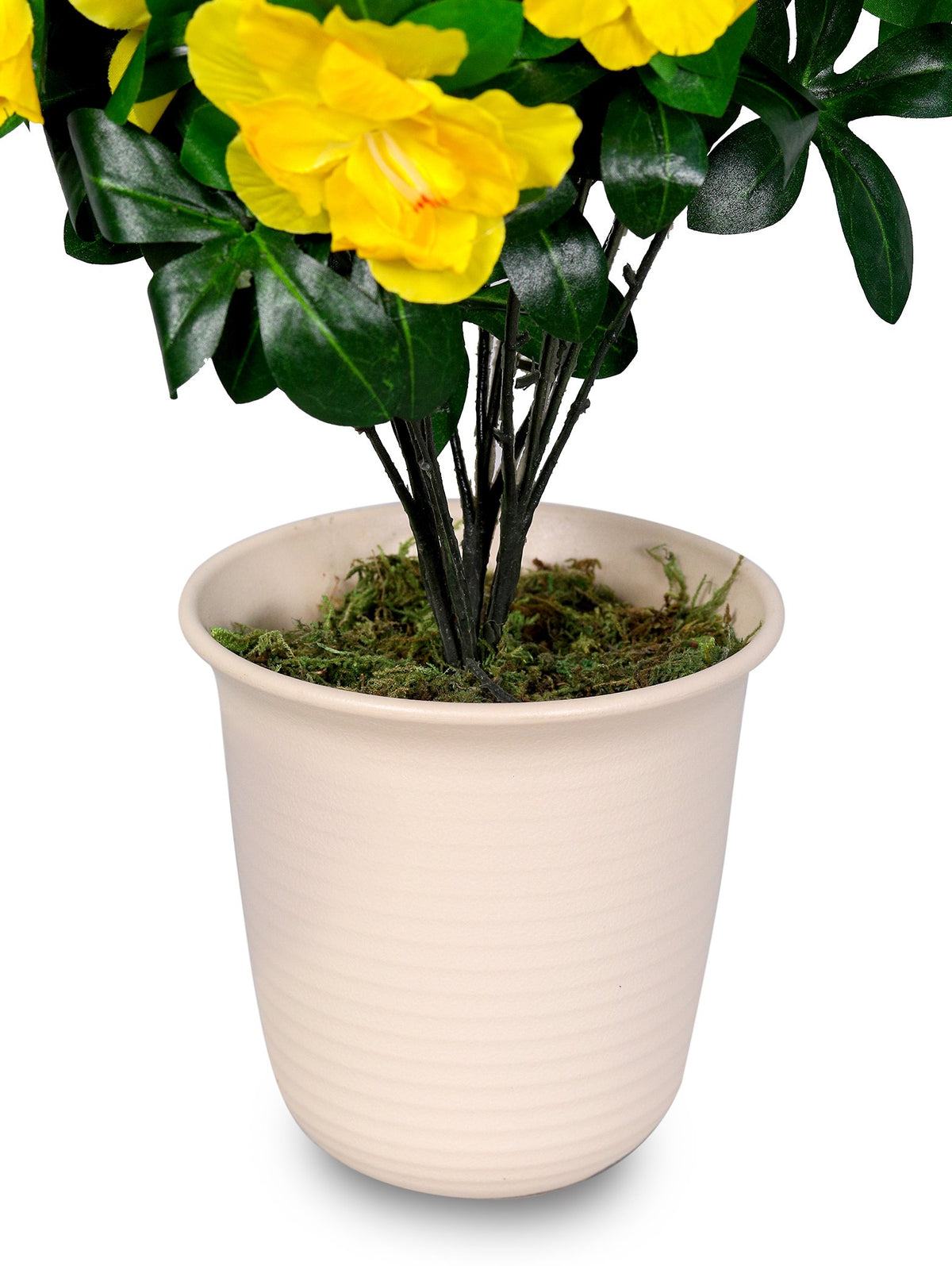 ARTIFICIAL AZALEA YELLOW FLOWER PLANT IN NATURAL HANDMADE BASKET-ازاليا صناعى ورد أصفر في سلة