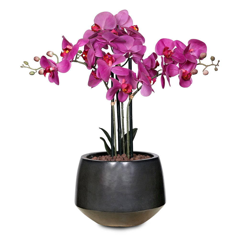 ARTIFICIAL PINK ORCHID IN WINNIPEG MATTE BLACK CERAMIC POT - أوركيد صناعي (وردي) في حوض سيراميك أسود من وينيبيج