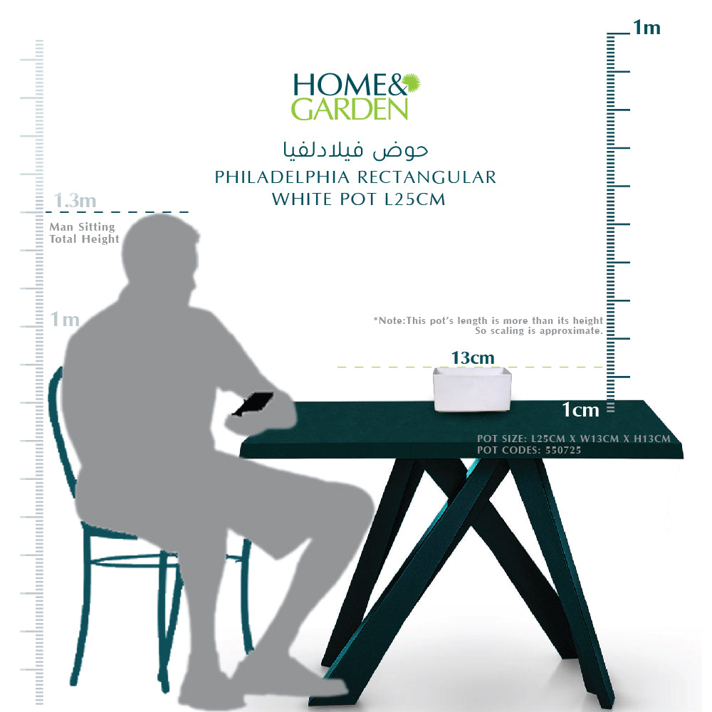 فيلادلفيا وعاء مستطيل أبيض L25 سم - حوض فيلادلفيا