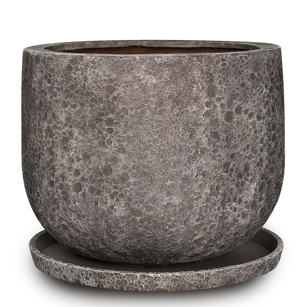 ROWENA DARK GREY FIBER COMPOSITE PLANTER WITH SAUCER D55CM - حوض روينا مع صحن مستدير