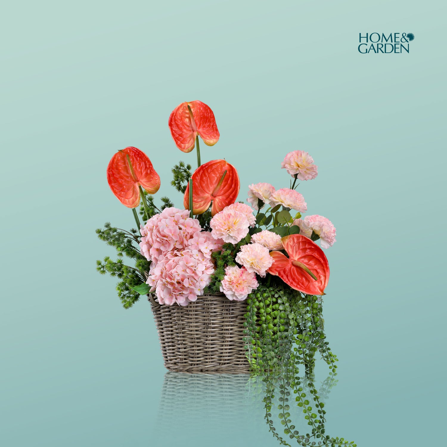 ARTIFICIAL CORAL ANTHURIUM BASKET