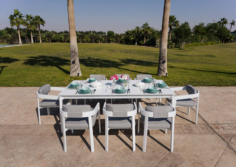 LIMBOURG WHITE VERSATILE DINING SET L-215CM (EXPANDABLE TO 315CM) - مجموعة طاولة الطعام ليمبورغ البيضاء متعددة الاستخدامات