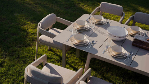 LIMBOURG BEIGE VERSATILE DINING SET L-215CM (EXPANDABLE TO 315CM) - مجموعة طاولة الطعام ليمبورغ بيج متعددة الاستخدامات