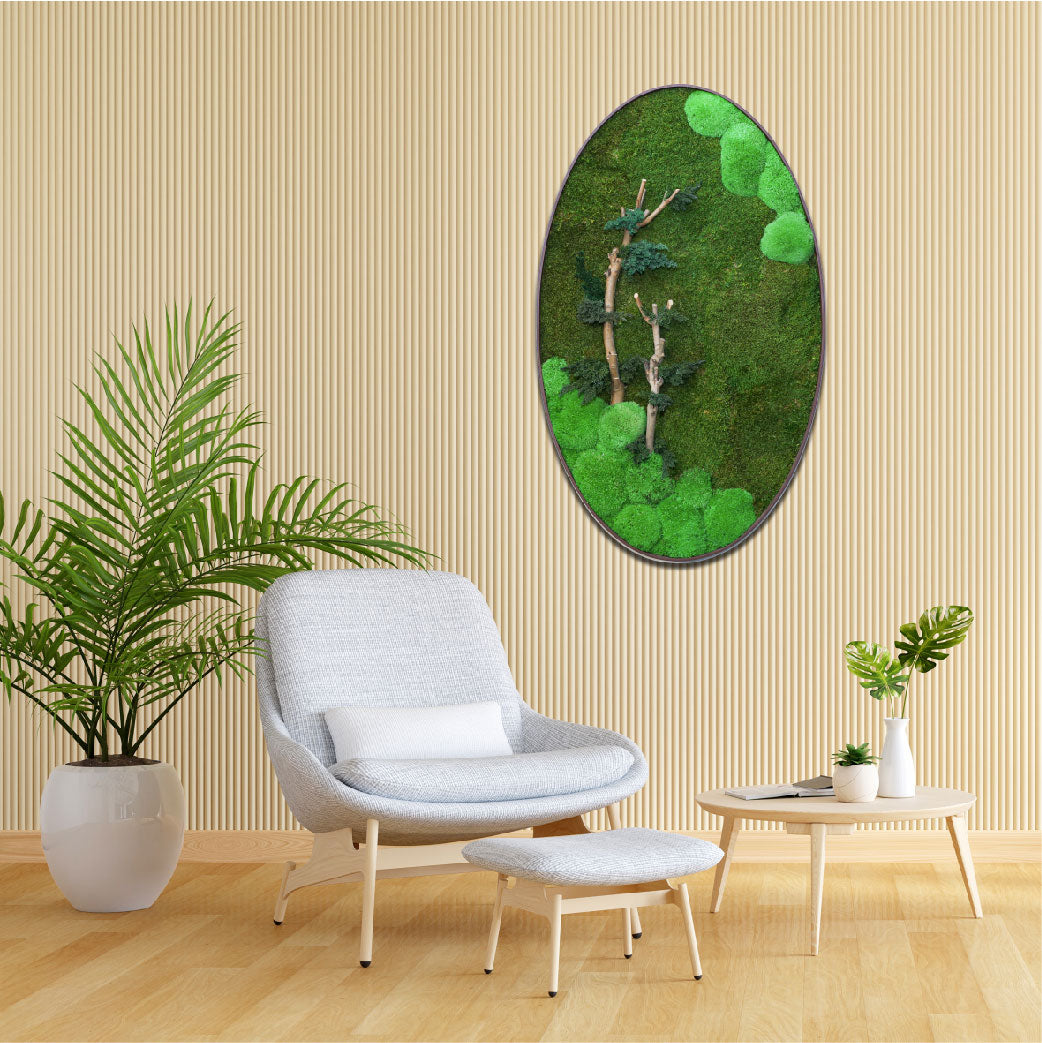 CUSTOMIZED PRESERVED MOSS BIG OVAL SHAPE FRAME (نباتات مجففة في حوض خرساني (حسب الطلب