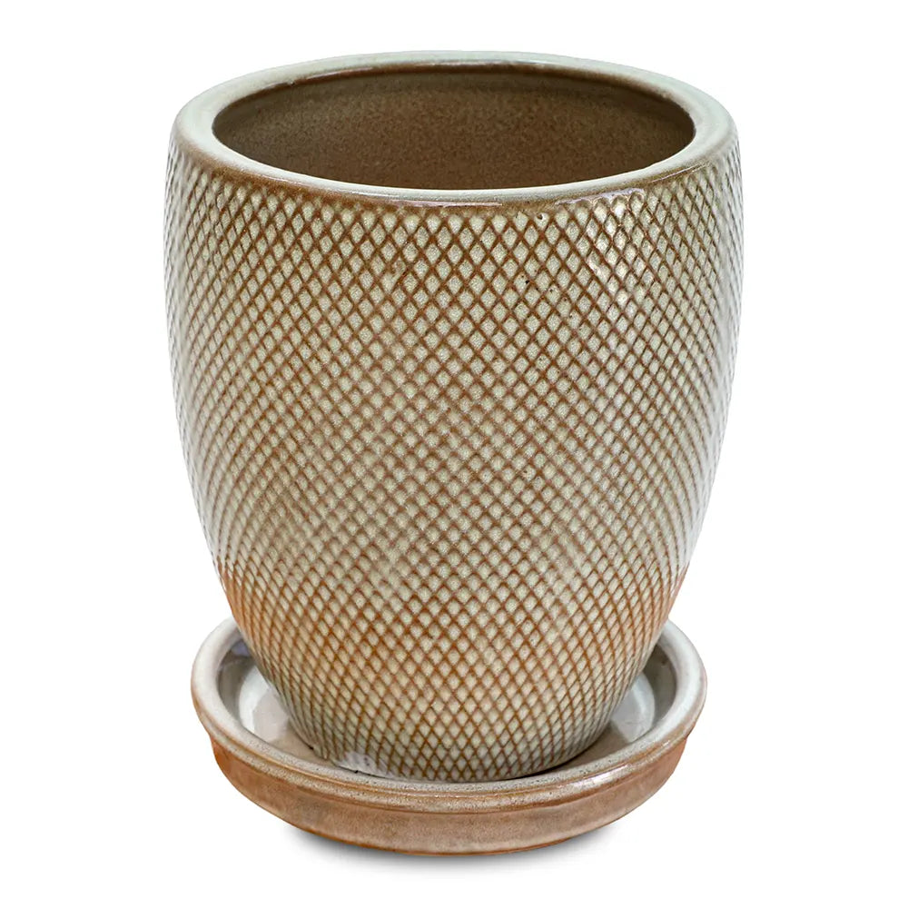 BAHIA BROWN CERAMIC PLANTER H26CM