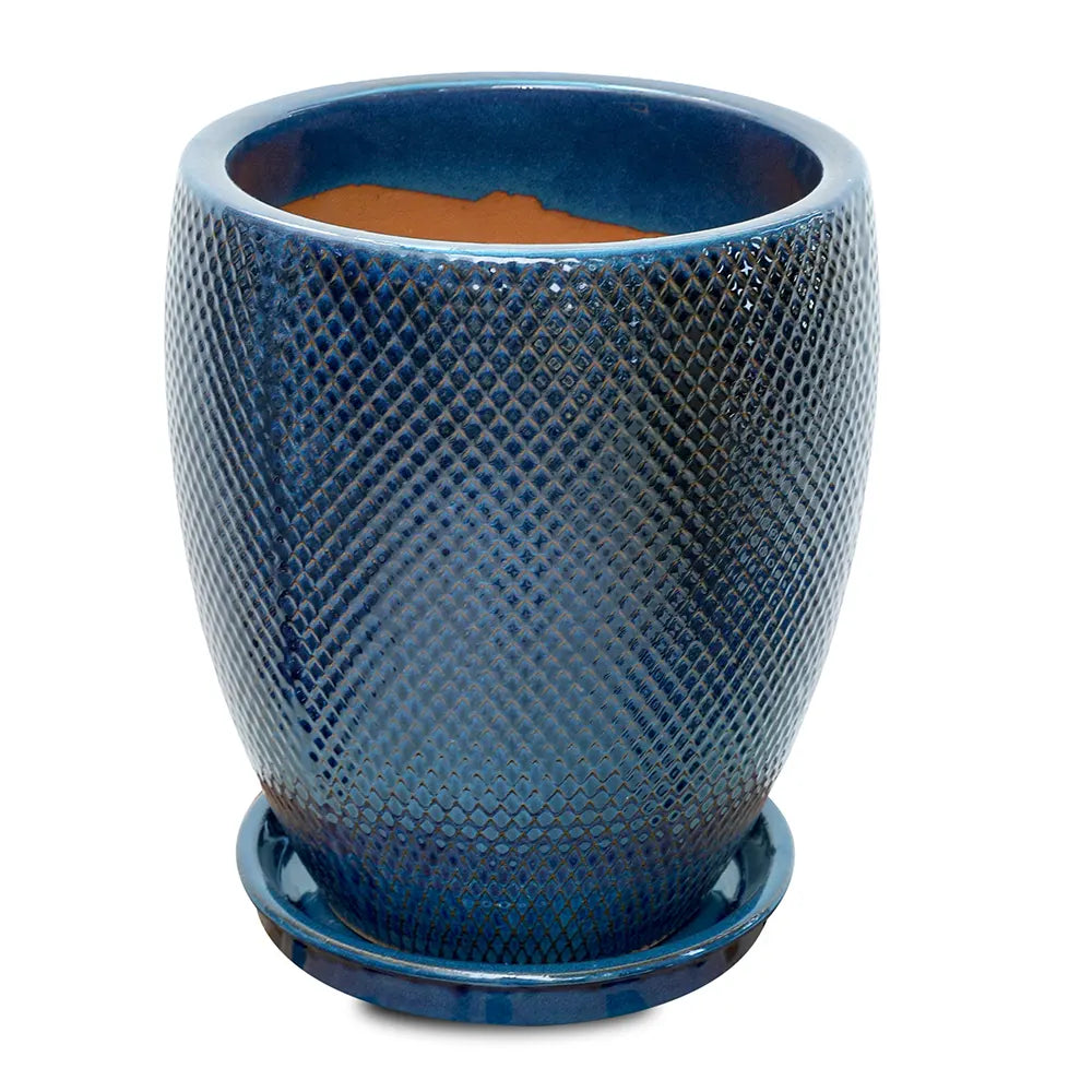 BAHIA BLUE CERAMIC PLANTER H34CM