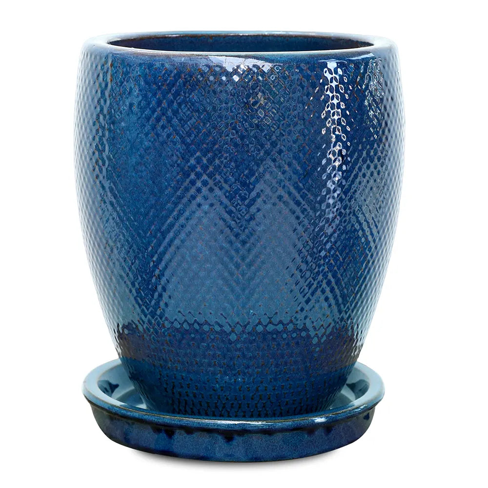 BAHIA BLUE CERAMIC PLANTER H26CM