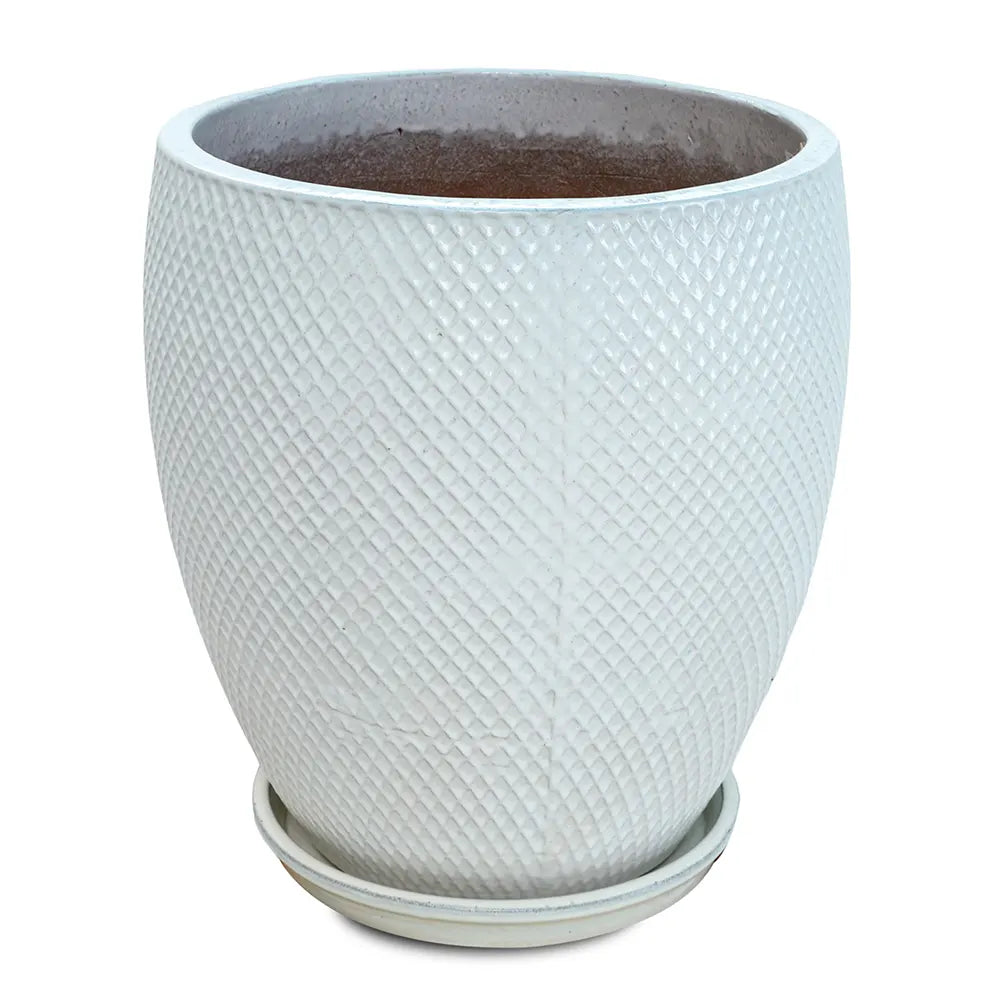 BAHIA WHITE CERAMIC PLANTER H52CM
