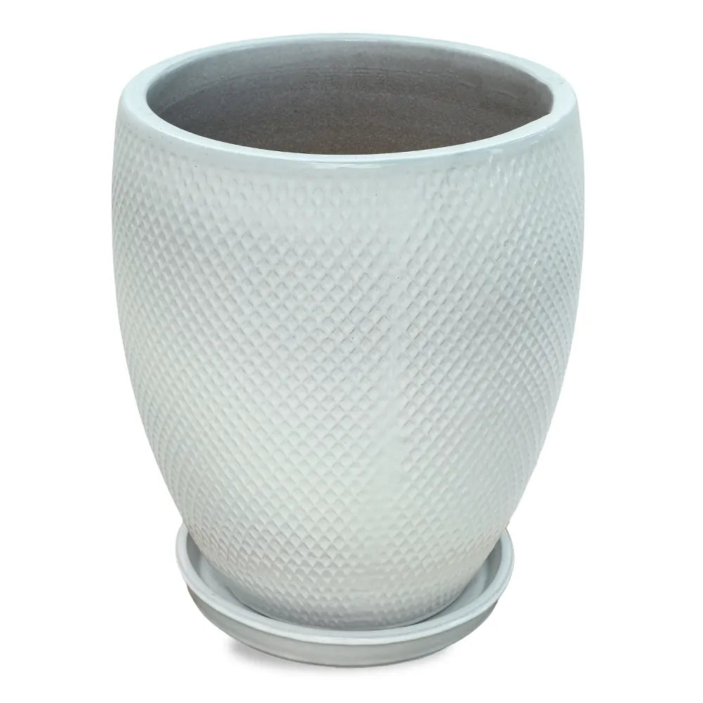 BAHIA WHITE CERAMIC PLANTER H44CM