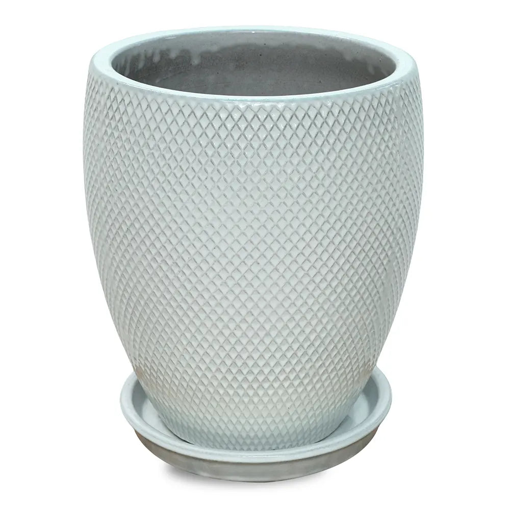 BAHIA WHITE CERAMIC PLANTER H34CM