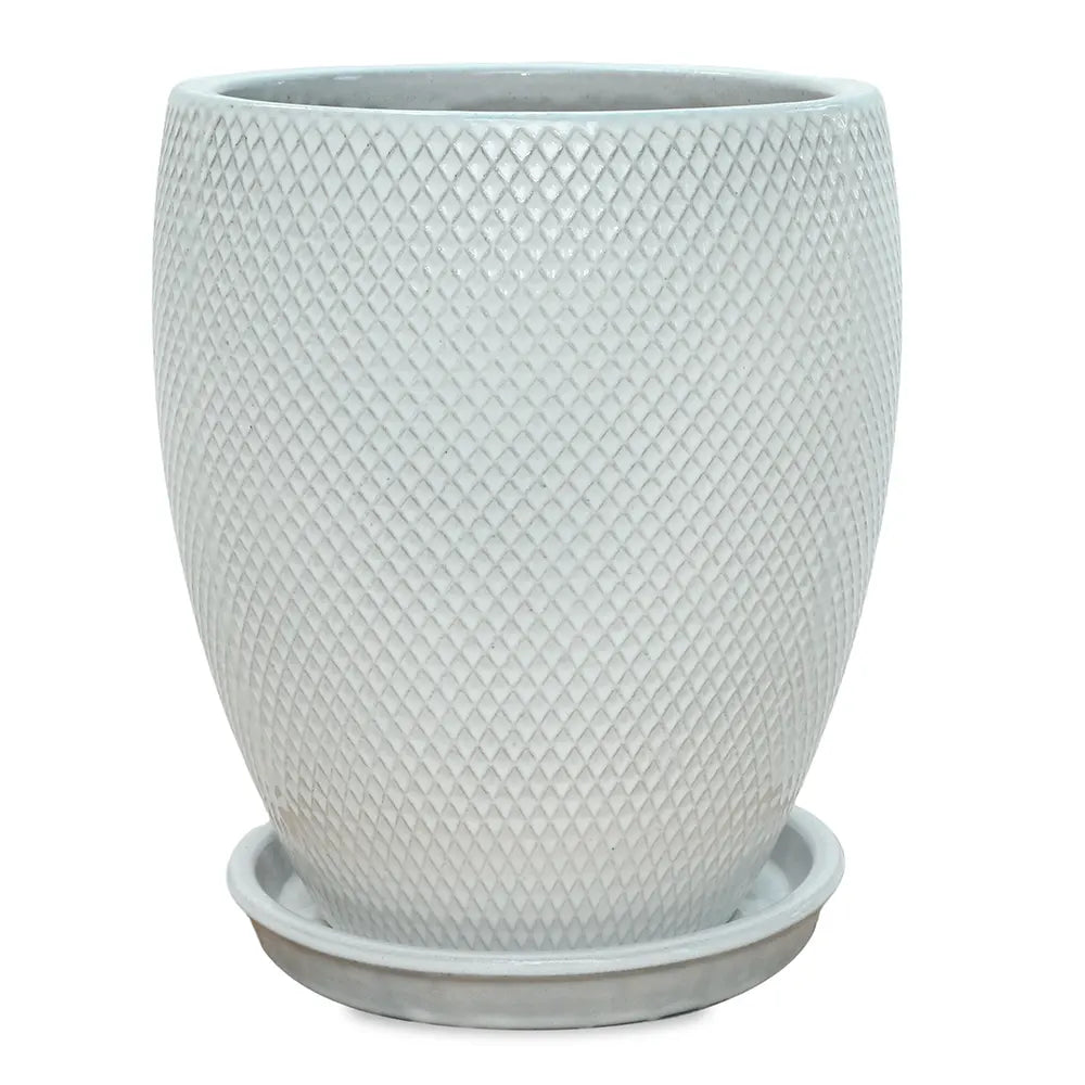 BAHIA WHITE CERAMIC PLANTER H34CM