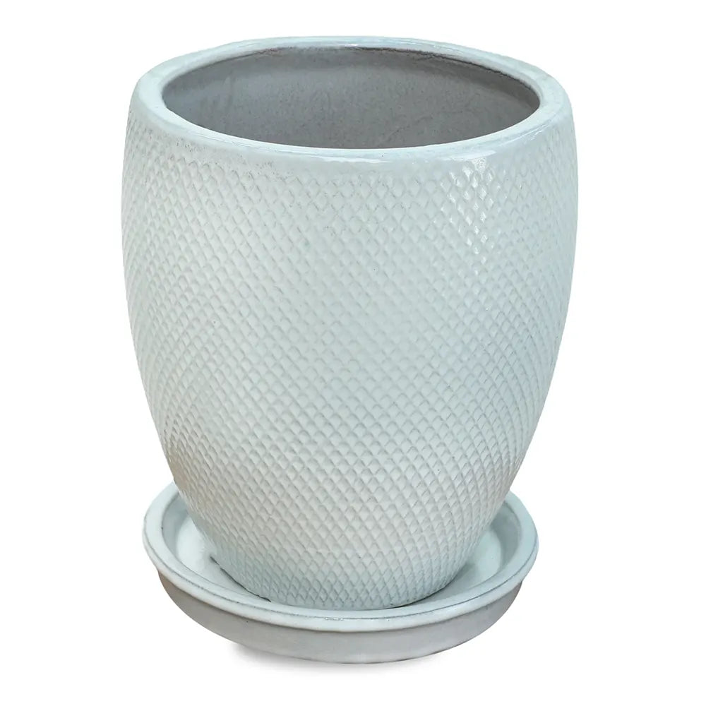 BAHIA WHITE CERAMIC PLANTER H26CM