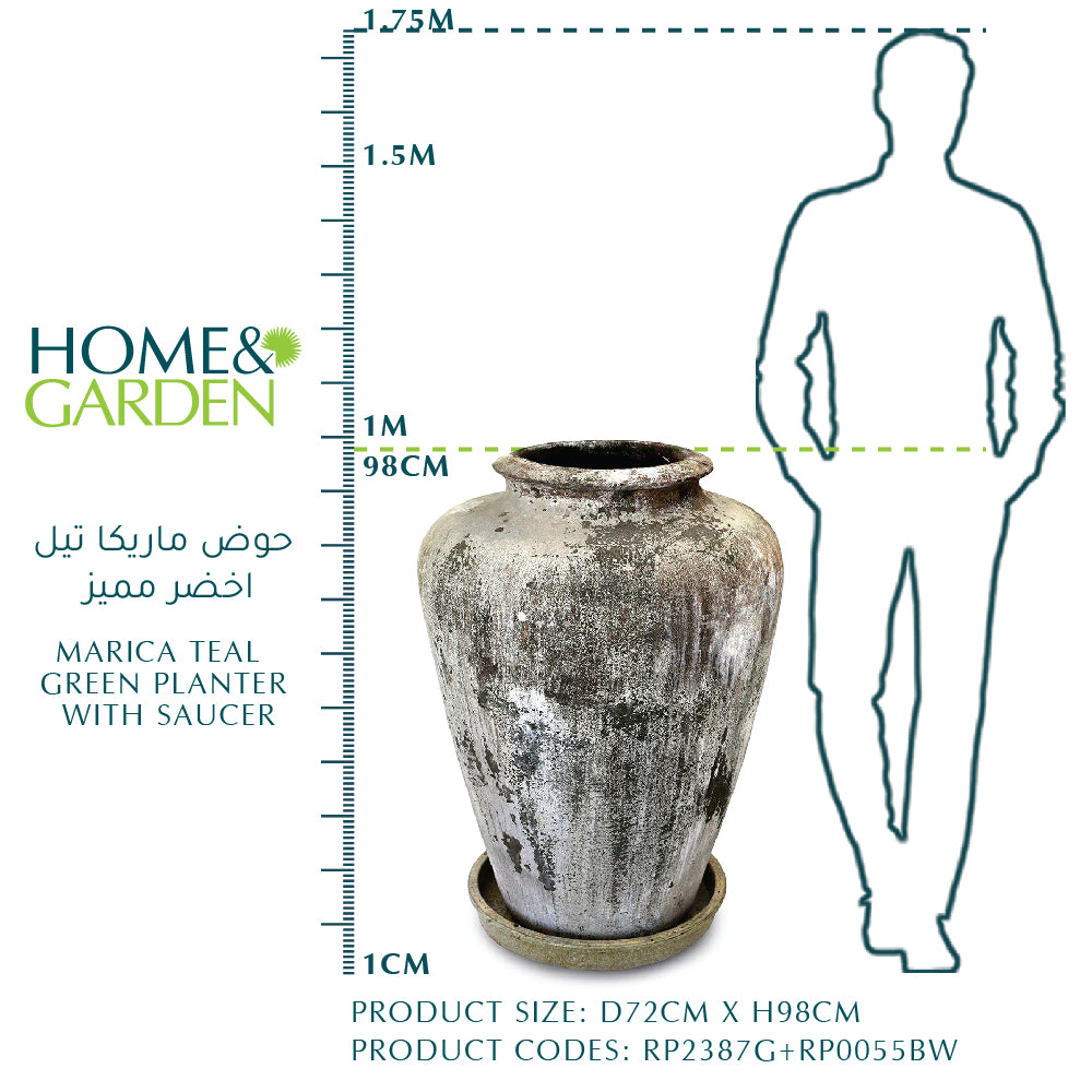 MARICA TEAL PLANTER مع صحن H98 سم - حوض ماريكا تيل اخضر مميز