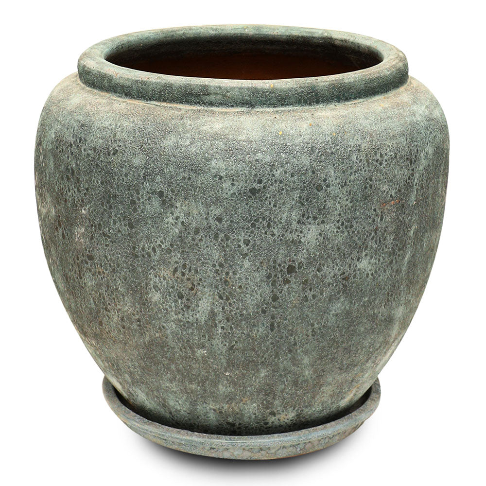 TABLADA GLAZED ANGKOR BLUE SKY PLANTER WITH SAUCER - حوض تابلادا أنجكور ازرق سماوي مع صحن