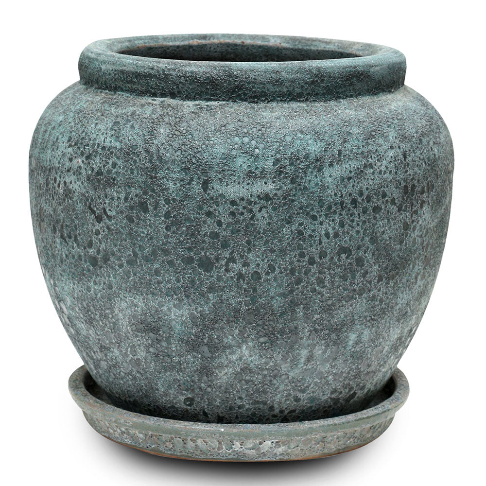 TABLADA GLAZED ANGKOR BLUE SKY PLANTER WITH SAUCER - حوض تابلادا أنجكور ازرق سماوي مع صحن