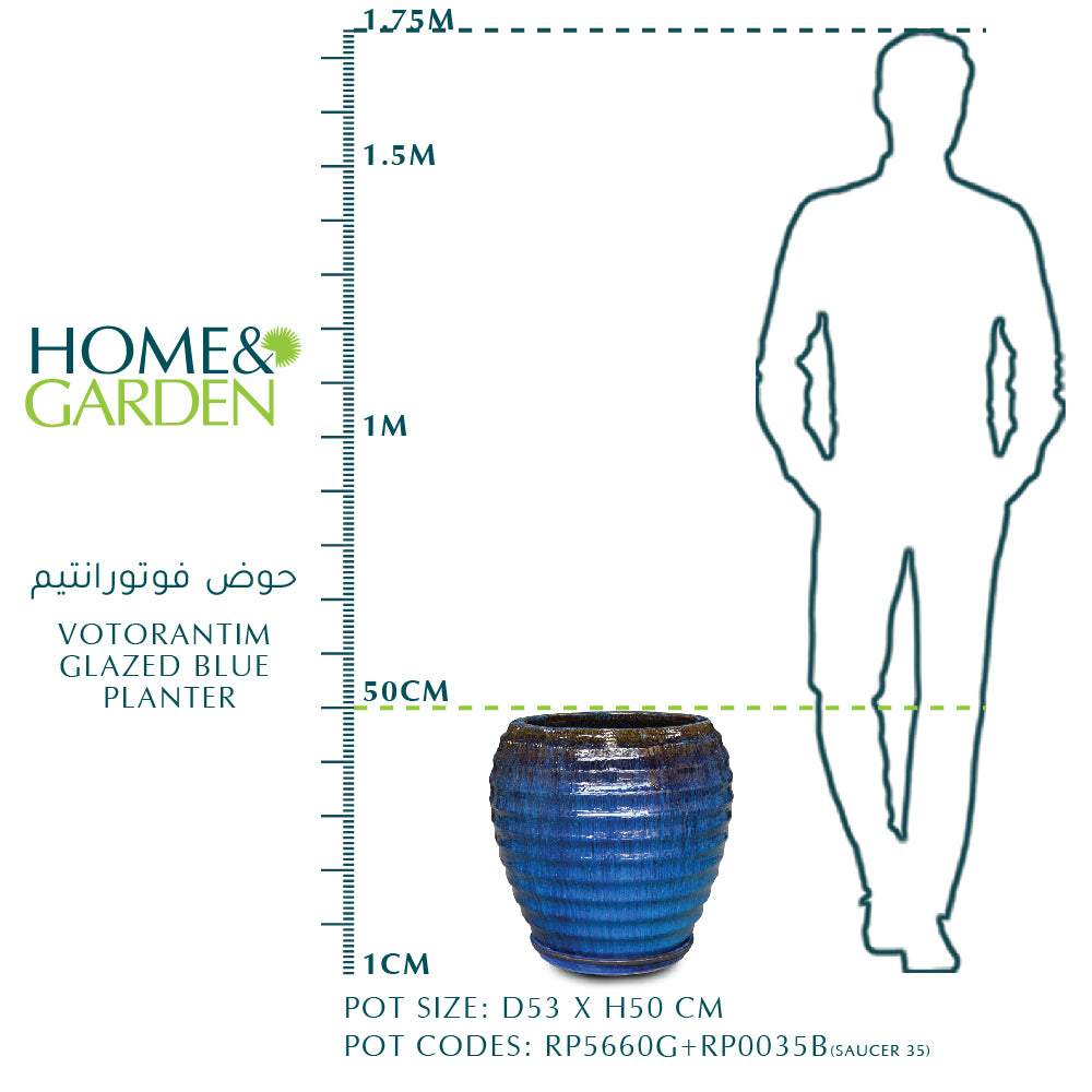 VOTORANTIM GLAZED BLUE PLANTER H50XD52CM حوض فوتورانتيم