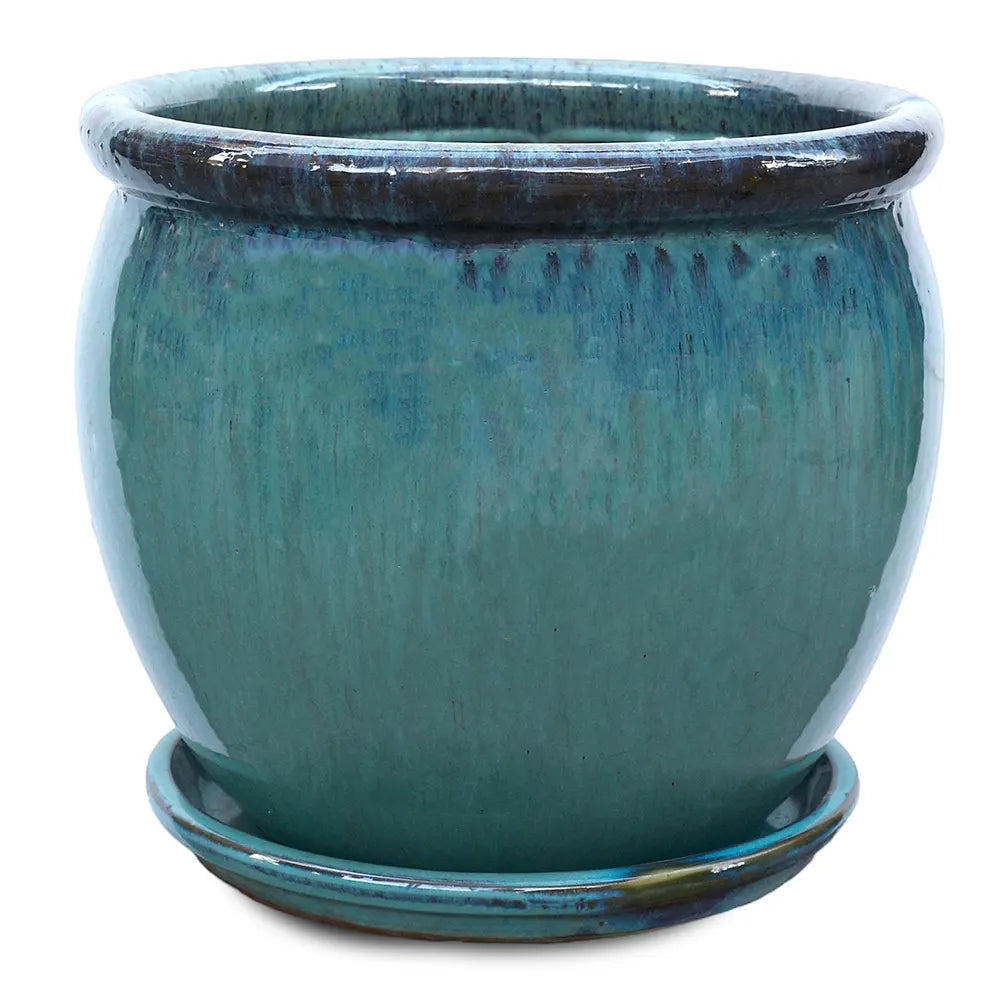 VOORBURG TURQUOISE CERAMIC PLANTER D36 CM