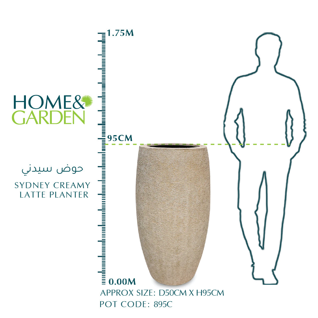 SYDNEY CREAMY LATTE PLANTER WITH SAUCER H95CM - حوض سيدني