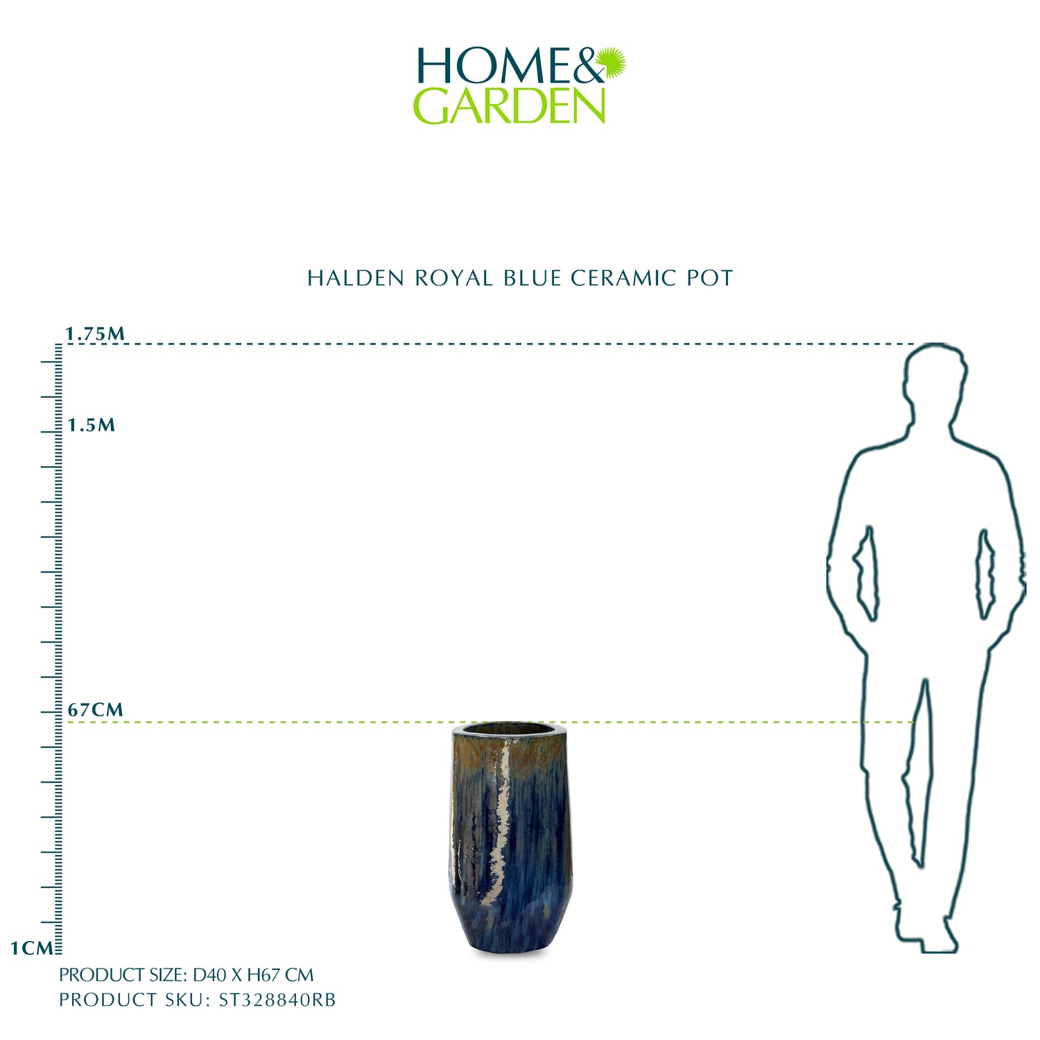 حوض هالدن - سيراميك ازرق - ارتفاع 67 سم