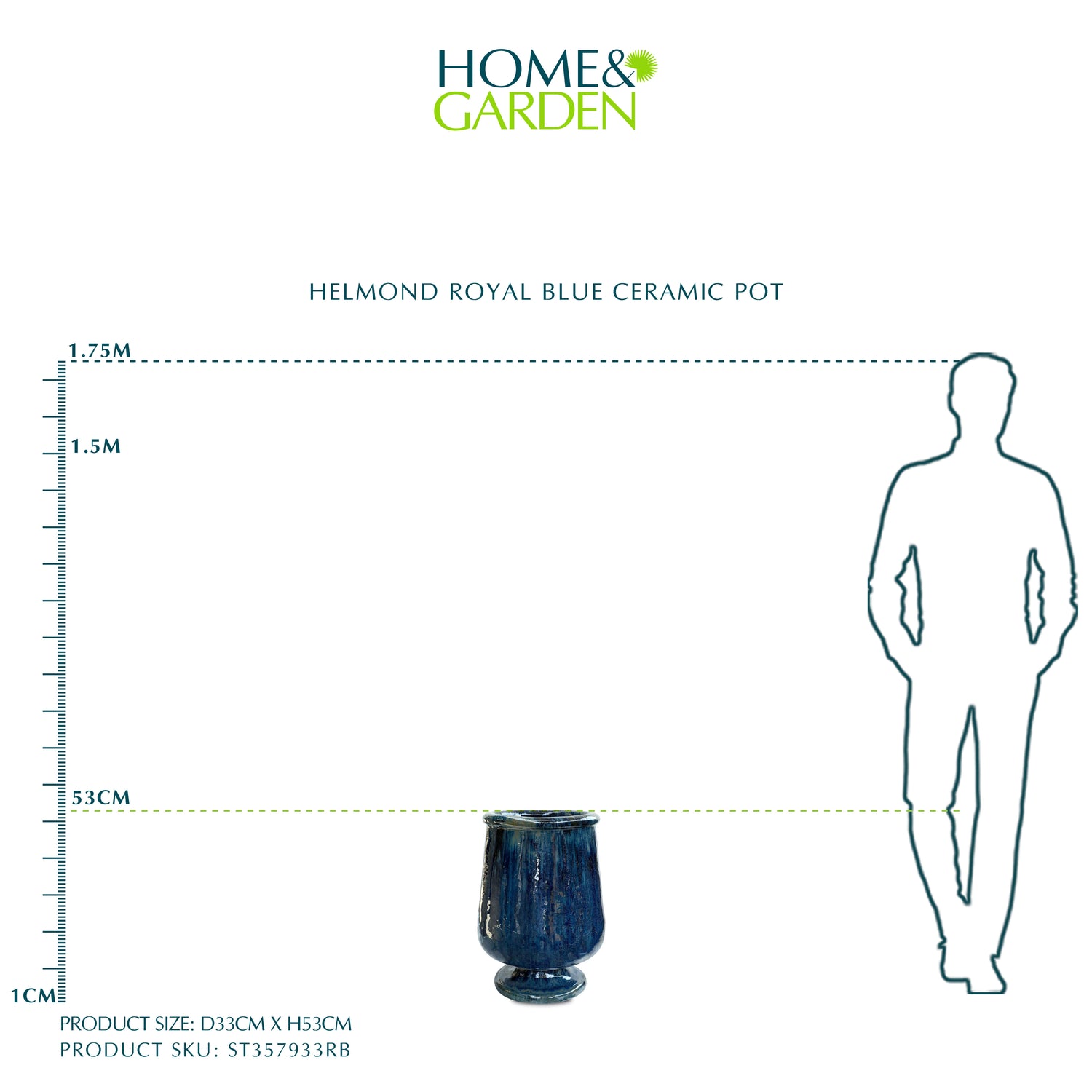 حوض هلموند - سيراميك أزرق  - ارتفاع 53 سم