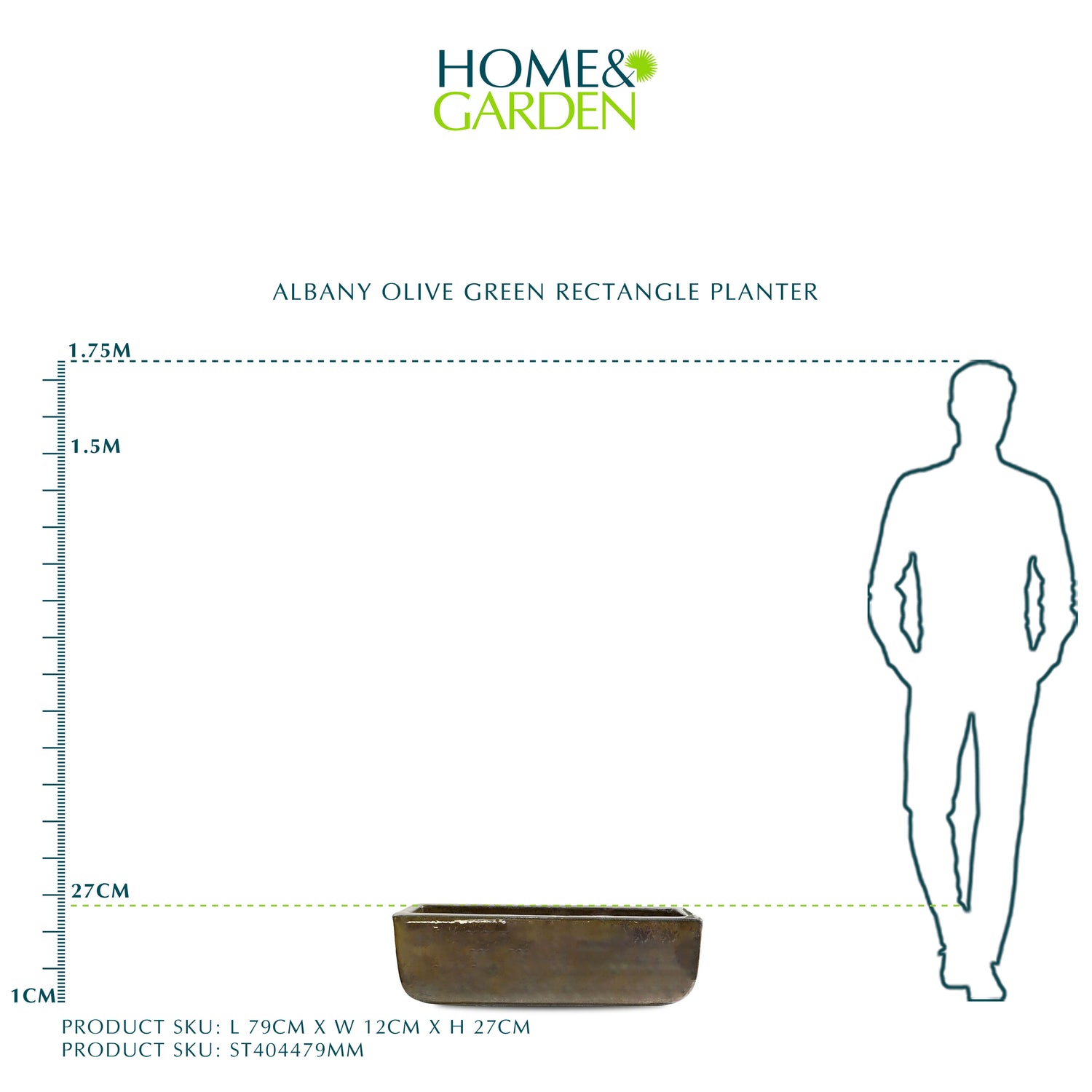 حوض ألباني - مستطيل أخضر زيتوني - L79 سم