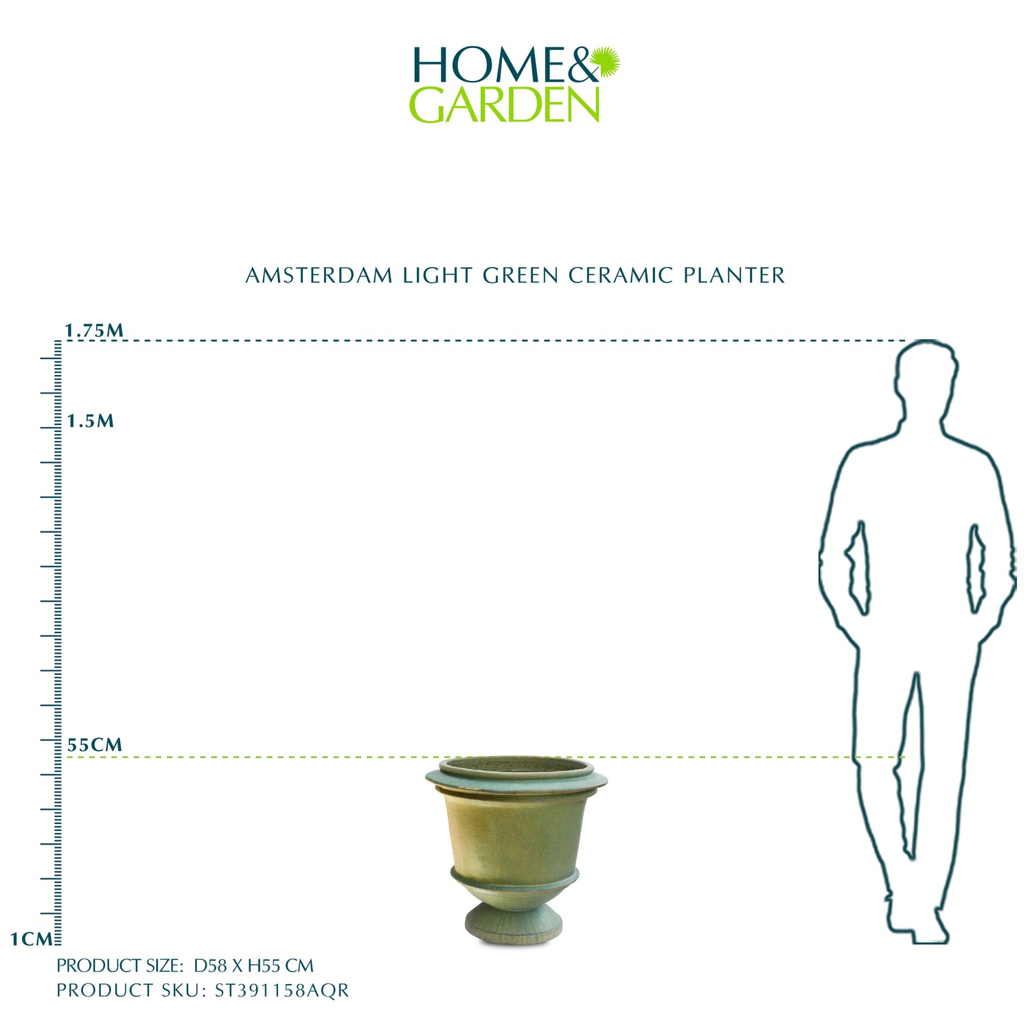 حوض أمستردام - سيراميك اخضر فاتح - قطر 58 سم