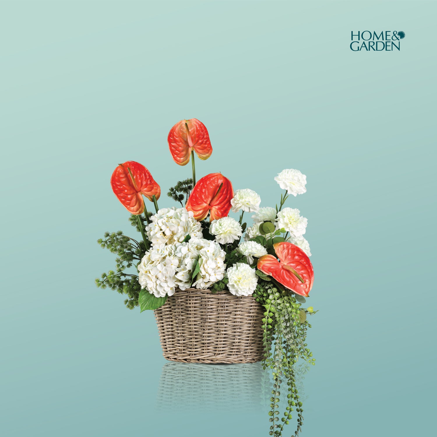 ARTIFICIAL CORAL ANTHURIUM BASKET