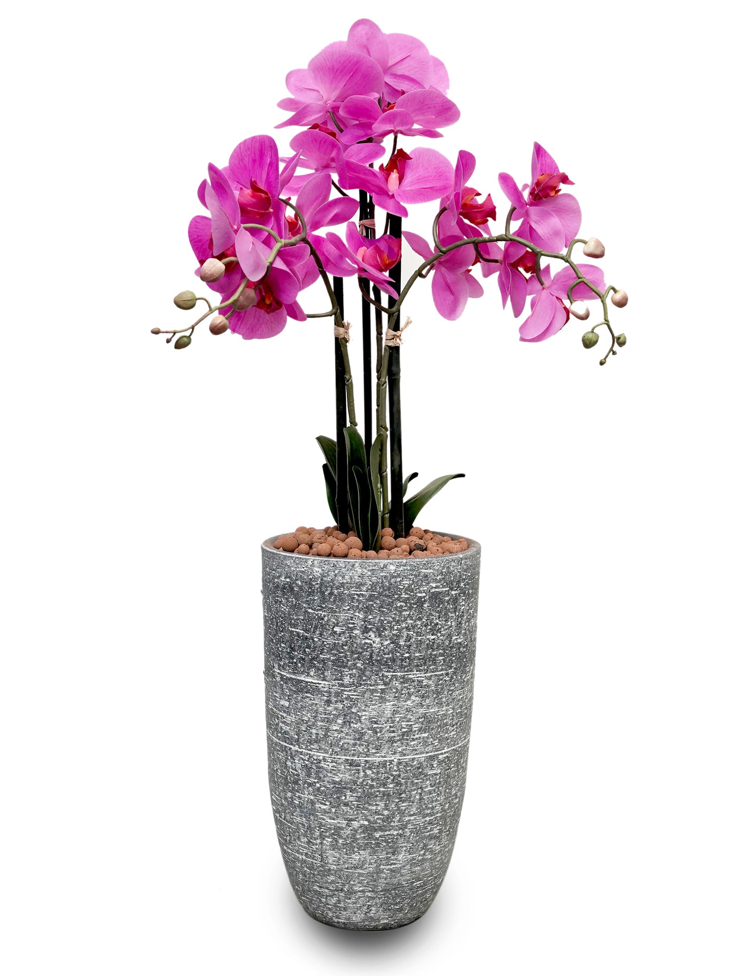 ARTIFICIAL PINK ORCHID IN TALL ROUND KARLIJN ANTHRACITE CERAMIC POT-أوركيد  وردي إصطناعي في حوض سيراميك