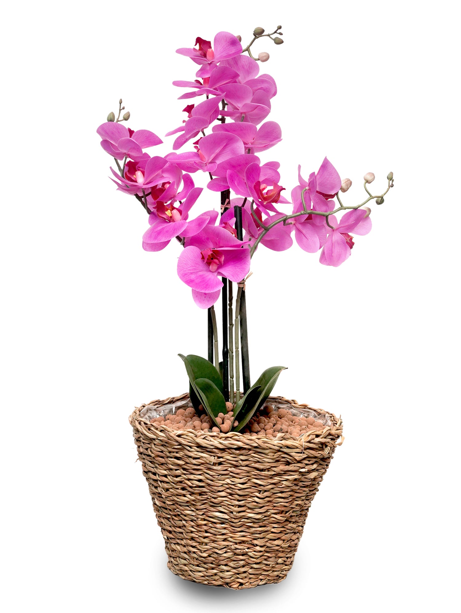 ARTIFICIAL PINK ORCHID IN ROUND JIP NATURAL HANDMADE BASKET-أوركيد  وردي إصطناعي في سلة