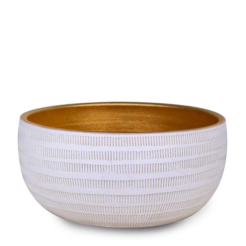 APOLADA WHITE/GOLD BOWL PLANTER D28cm - حوض أبولادا 