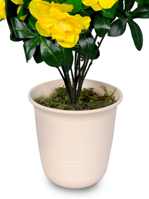 ARTIFICIAL AZALEA YELLOW FLOWER PLANT IN NATURAL HANDMADE BASKET-ازاليا صناعى ورد أصفر في سلة