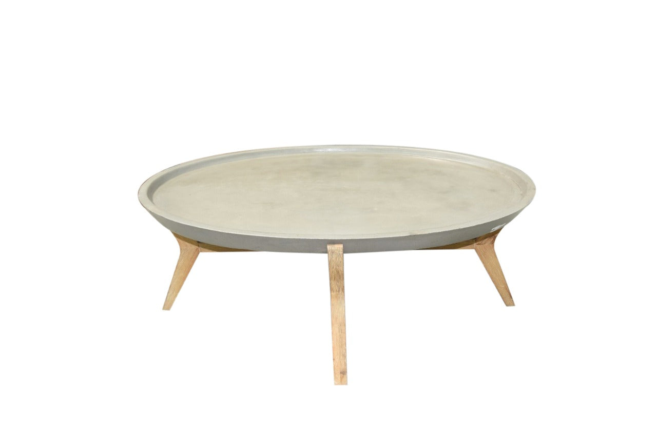 DAROCA NATURAL CONCRETE/DARK BROWN TABLE - طاولة دروقة 